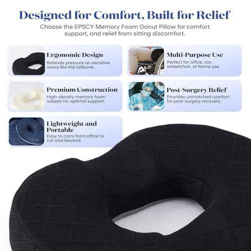 EPSCY Ergonomic Memory Foam Donut Cushion, Pressure-Reducing Seat Support for Enhanced Comfort, Ideal for Office, Car, Wheelchair, Post-Sitting Recovery & Everyday Seating, Breathable Removable Cover