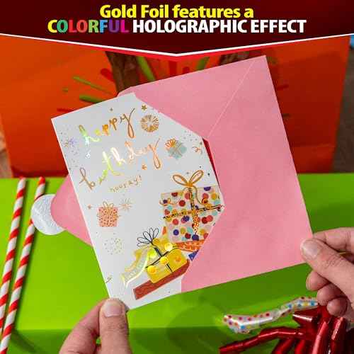 24 Pack Assorted Birthday Cards with Gold Foil, Messages, Envelopes, and Stickers | 4x6 Inch Happy Birthday Cards Bulk for Family, Kids, Friends, Work, and Office Celebrations.