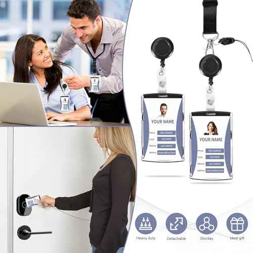 ID Badge Holder Retractable with Reel Clip Keychain,Lanyards for Cruise Ship Cards,Easy Swap Tag Without Removing Lanyard£¬2Pack for Office School Hospital Travel(Black,Vertical)