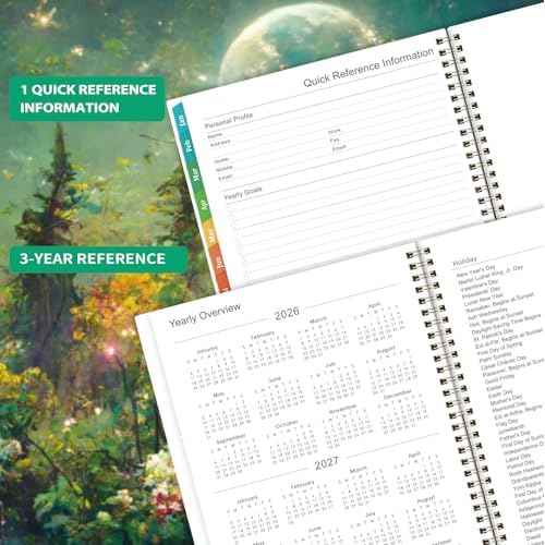 2026 Planner - 2026 Planner Weekly and Monthly, 9" x 11", Jan.2026 - Dec.2026, Planner 2026 Weekly and Monthly with Colorful Tabs, Strong Twin-wire, Back Pocket - Dreaming Moon