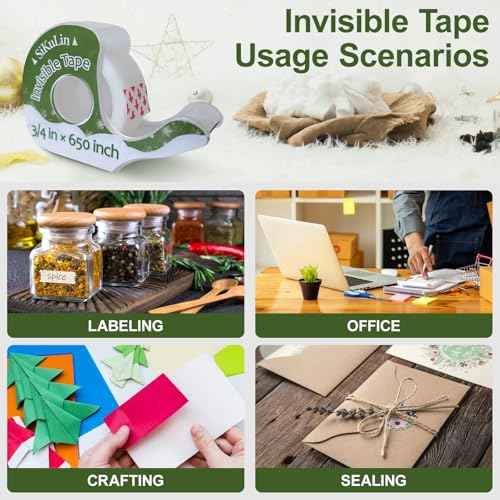 Tape,Gift Wrapping Tape, 6 Rolls with Dispensers, Includes Invisible, Double-Sided and Clear Tape for Wrapping Paper, Back to School, Home, Office, Christmas, Holiday
