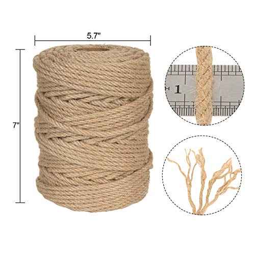 656 Ft x 6 MM Natural Jute Twine, 1/4¡± Heavy Duty Hemp Rope, 100% Natural Twisted Twine Hemp Rope for Cat Tree Tower,Strong Burlap Cord for DIY Crafts Gardening Hammock Home Decorating Gift Wrapping