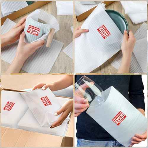 400PCS Moving Packaging Supplies,300 Cushioning Foam Pouches and Sheets,4 Sizes(16"x12",12"x12",12"x7.8",7.8"x7.8") with 100 Fragile Stickers,Packaging Foam Pouches for Protect Dishes Glasses Storage