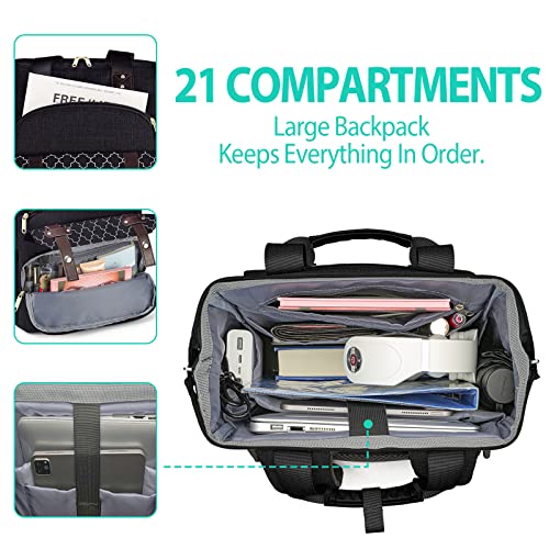 Laptop Backpack for Women Men, 17.3 Inch School Backpacks with USB Charging Port, Wide Open Large Backpack, Casual Daypacks for Travel College, Black