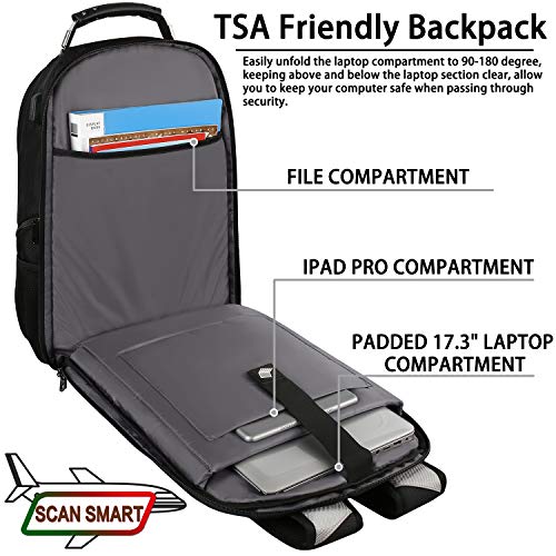 Mogplof 17.3 Laptop Backpack for Men Women, Large Travel Backpack TSA Friendly Flight Approved Backpack with RFID Anti Theft Pocket, School Bookbag With USB Charging Port