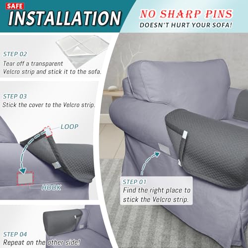 Roytub 2-Pack Grey Stretch Couch Arm Covers 17.5 x 6.3 x 8.2 in, Breathable Quilted Sofa Armrest Protectors