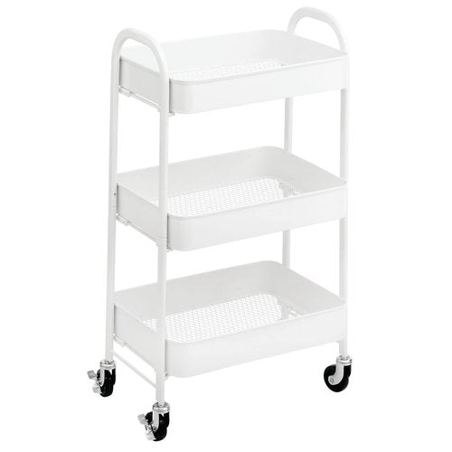 mDesign Metal 3-Tier Rolling Utility Storage Carts - Organizer Trolley for Bathroom, Kitchen, Laundry, Office, and Kids Rooms - Heavy Duty Caddy with 4 Caster Wheels - Matte White