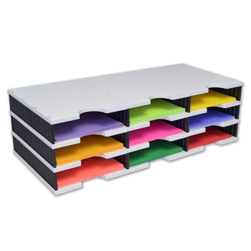 Ultimate Office TierDrop Desktop Organizer Document, Forms, Mail, and Classroom Sorter. 9 Letter Size Compartments with Optional Add-On Tiers for Easy Expansion - Gray w/Black