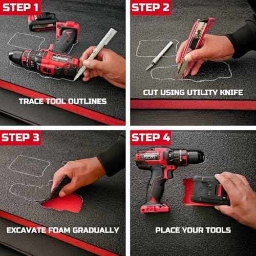 Tool Box Foam 4Pack 2pc 18x12x2in & 2pc 18x12x1in, Foam Inserts for Cases, Polyethylene Storage Sheets for Toolbox Hard Case, Tool Shadow Insert, Kaizen Organizer