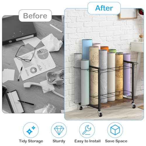 Blueprint Storage Rack Cart,18 Slots Blueprint Holder with Wheels,Used for Wrapping Paper Storage,Gift Wrapping Organizer Storage,Organizing Posters, Architectural Plans and Artwork Stably(Brown)