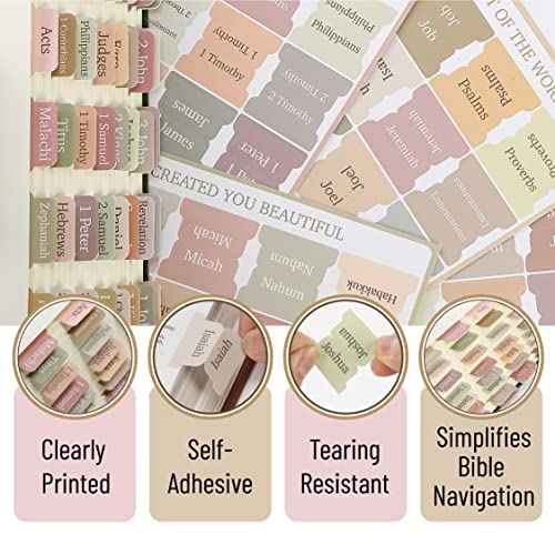 Mr. Pen- Bible Tabs, 75 Boho Theme Laminated Tabs for Women and Men, Study Bible Index, Book Labels