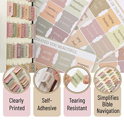 Boho Theme Bible Tabs Set of 75 - Laminated Book Markers for Bible Study