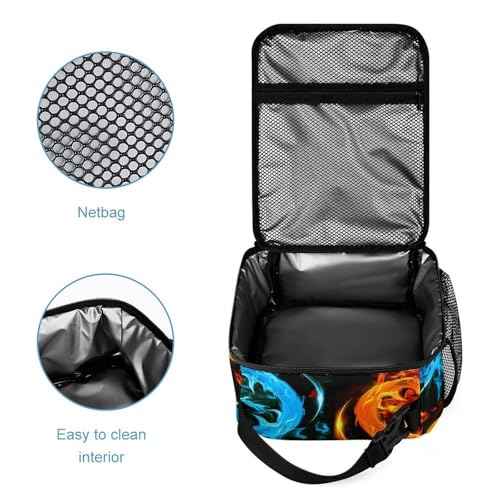 3pcs Bright Ice & Fire Dragon Backpack Set, Multi-functional Laptop Bag 17in Water Resistant Travel Daypack, Large Capacity Double Shoulder Backpack With Lunch Bag (Bright Ice & Fire Dragon