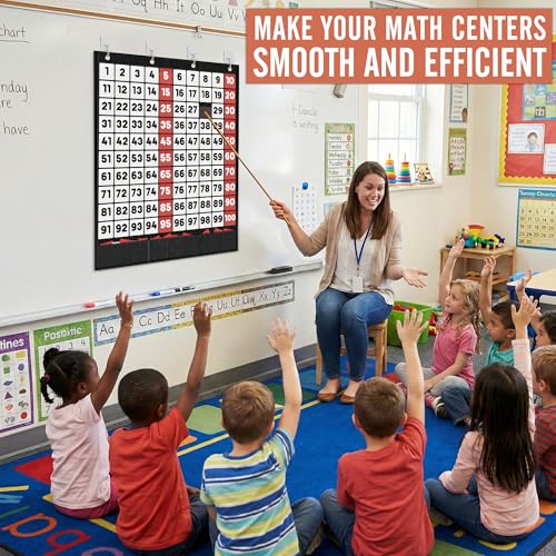 Black Hundreds Pocket Chart with 100+1 Pockets for Classroom Math and Learning - Teacher Supplies