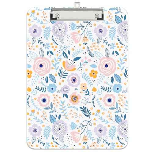 Rimilak Plastic Clipboards with Metal Clip, A4 Letter Size 9 x 12.5 in, Office Decorative for Students Women Men and Kids, Cute Custom Pattern, Purple Flower