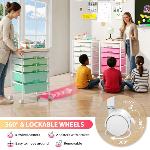 Goovilla White 5-Drawer Rolling Storage Cart for Craft, Office & Dorm