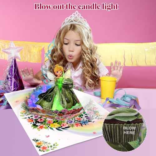 Birthday Card, 3D Pop-Up Birthday Card for Girls, Musical Birthday Card with Colorful Lights, Fairy Birthday Card for Girls, Daughters, and Granddaughters