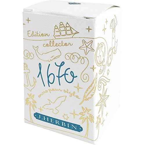 J. Herbin 1670 Anniversary Inks - Gold Sheen 50 ml Bottled - Emerald of Chivor (Emerald Green-Blue Ink)