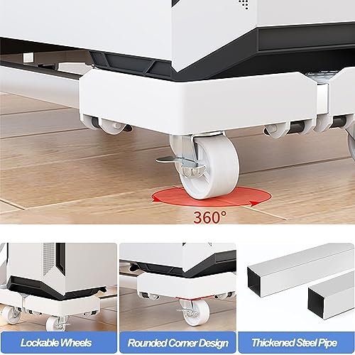 Mobile CPU Stand, Adjustable PC Tower Stand, Computer Tower Stand With 4 Locking Caster Wheels Fits Most PC(White)