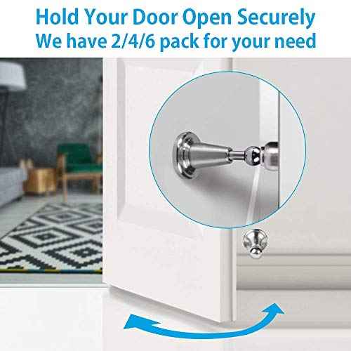 Door Stopper, 2 Pack Magnetic Door Stop, Soft-Catch Magnetic Door Catch, Door Hold Open, Stainless Steel, Brushed Satin Nickel Chrome, Hold Your Door Open Softly, Wall Mount, 2 Pack for Wide Doors