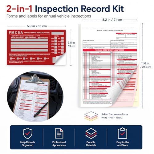 Vehicle Inspection Kit – 30 Annual Report Forms & 30 Red Labels for Fleet Records