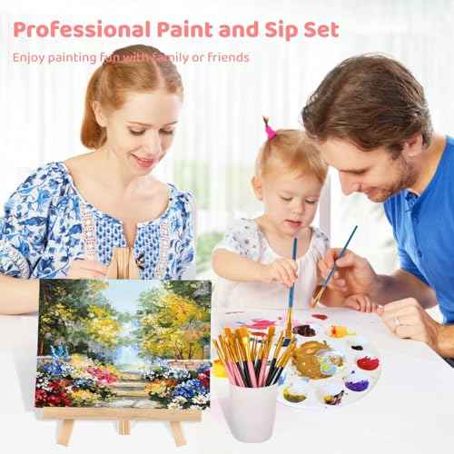 12 Sets Painting Set, Painting Supplies Kit, Wood Easels Canvases Paintbrushes Palettes Set, Professional Painting Set with 10 Style Paintbrushes, Art Supplies for Little Ones, Students