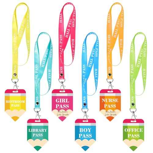 6 Sets Hall Passes for Classrooms, PVC Hall Lanyards Passes for Hall Bathroom Library Office Boy Girl and Nurse Ideal for Classroom School Supplies. (Pencil)