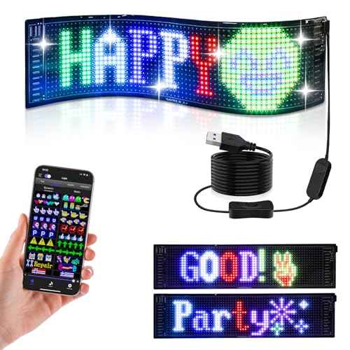 Programmable Led Sign,Scrolling Bright Advertising LED Sign,Flexible Digital Sign,Bluetooth App Control Custom Text Pattern Pre-Made Animation, LED Sign for Car Store Bar(15"x4")