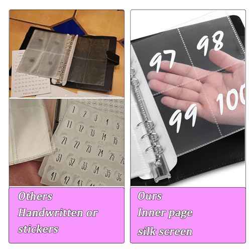 100 Envelope Challenge Binder, 25 Sheets Silkscreen Numbers to 100, Not Stickers, Reusable Tracker, Easy and Fun 100 Envelopes Money Saving Challenge Save $5050, Budget Planner & Saving Money (Black)