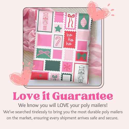 Picksie Mailers- Cute Christmas Shipping Bags 10x13 Packaging Supplies for Small Business Pink Designer Holiday Mailers Polybag Packaging 100 Pack Bulk Mailers Shipping Envelope - Holly Poly Postage