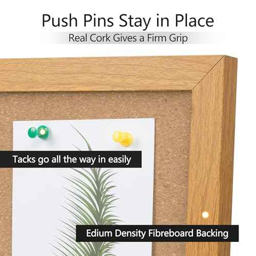Board2by Cork Board Bulletin Board 24 x 36, Wood Framed Corkboards for Wall Decor, Hanging Office Message Board, Large Wall Mounted Notice Pin Board with 15 Push Pins for School, Home & Office