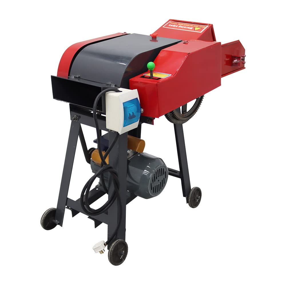 HayWHNKN Chaff Cutters Cutting Grass Chopper Corn Straw Cutter Pulverizer Hay Crusher for Animal Feed Process Auto Feed Straw Silage Machine 220V 3KW 4 Blade(with Conveyor)