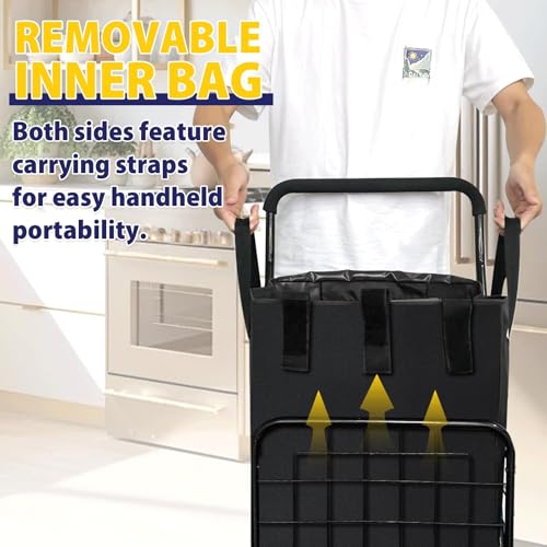Siffler Collapsible Shopping Cart with Double Basket & Waterproof Liner - Grocery, Laundry & Travel Foldable Cart, 360¡Æ Swiveling Wheels, Medium Size with Carry Bag