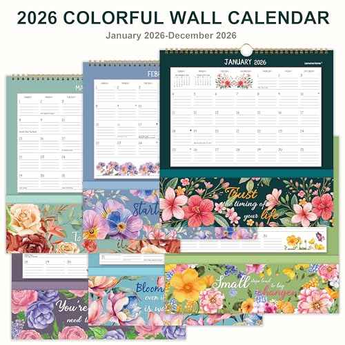 2026 Wall Calendar - 2026 Pocket Calendar, 11.7" x 11.7", 2026 Calendar with Pockets, Jan. 2026 - Dec. 2026, 2026 Wall Calendar 12 Month with One Pockets, Calendars for Office School Home, Golden Twin Wire Binding, Premium Paper - 12 Different Floral
