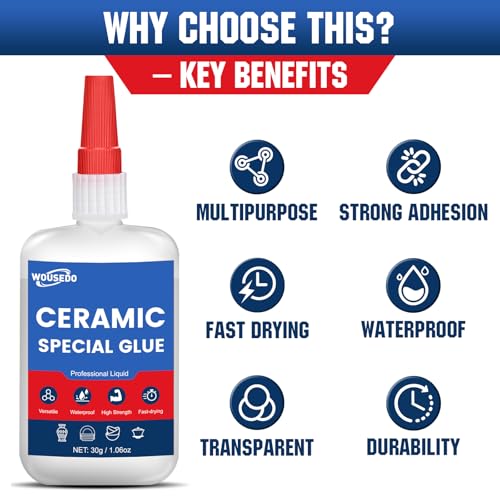 30g Ceramic Glue with Nozzles - Waterproof, Quick-Set Adhesive by WOUSEDO (Ceramic Glue / 30g)