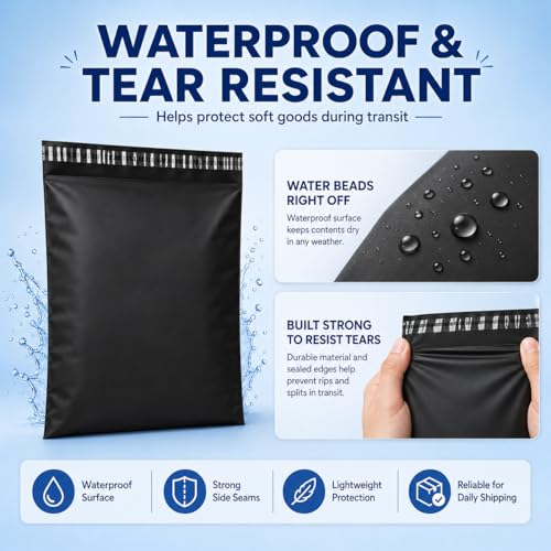 Fuxury Black Poly Mailers 14.5x19 Inches - Pack of 100 Shipping Bags for Clothing