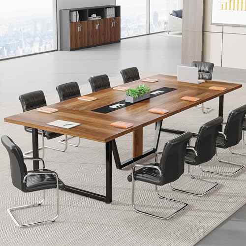 Tribesigns 8FT Conference Table, 94.49 L x 47.24 W x 29.53 H Inches Large Meeting Podcast Table for 10 People, Business Style Wooden Training Table with Strong Metal Frame for Office Conference