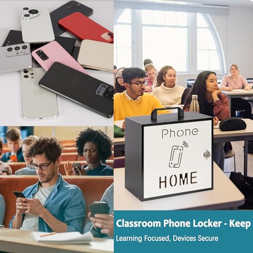 Wooden Phone Lock Box, Cell Locker with 33 Adjustable Dividers