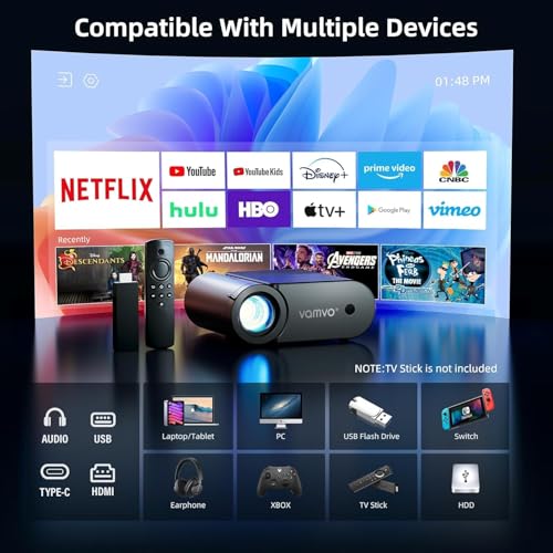 Home Projector with WiFi and Bluetooth, Native 1080P Mini Movie