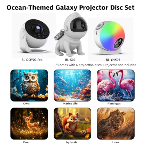 Glotella 6-Pack Animal-Themed Galaxy Projector Discs for Pro Model, 4K Ultra HD Slides for Bedroom Decor