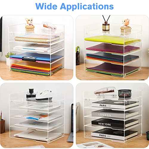MaxGear 5-Tier Acrylic Paper Tray, Clear Desk Organizer, Stackable File Trays for Office, Acrylic Letter Tray, Paper Organizer for Desk, Office Accessories