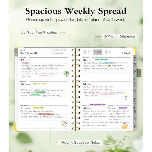 2026 Planner, Hardcover Leather Weekly and Monthly Planner, January 2026 - December 2026, Spiral Yearly Agenda Organizer Book 2026 with Tabs, Daily Calendar Planners for School Work Home, A5 (5.75" x 8.38"), Green