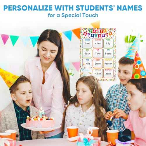 FaCraft Birthday Chart Poster for Classroom - Confetti Happy Birthday Poster Calendar Boho Reusable Laminated Classroom Birth day Chart Class Bulletin Board Decorations Back to School Teacher Supplies