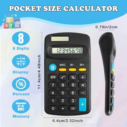 24 Pack Pocket Calculator,Mini Calculators,Pocket Size Basic Calculators,Solar Battery Dual Power Desktop Calculators,8 Digit Display Basic Calculator for Students Kids Home Office(Black)
