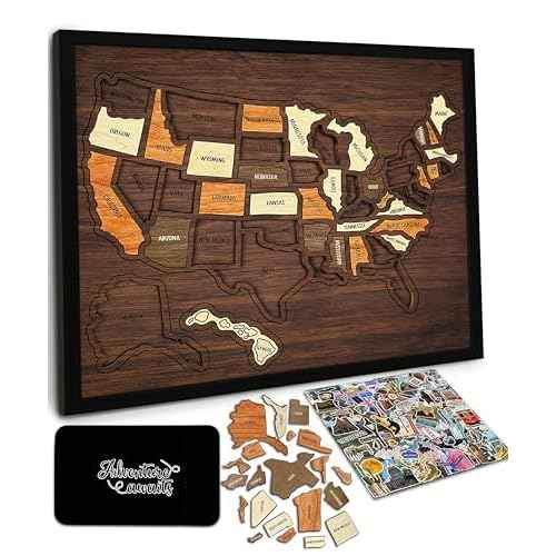 flinelife USA Travel Map, 12x10, Wooden USA Map Puzzle, Perfect For Couples and Families Gift