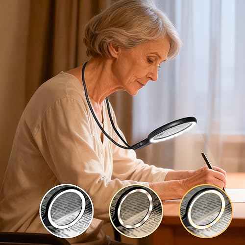 Hands Free Magnifying Glass with Light for Close Work, Neck Wear Magnifier for Reading Books, Sewing, Cross Stitch, Low Vision Seniors with Aging Eyes,5 Inch 5X & 10X Lighted Magnifying Glass