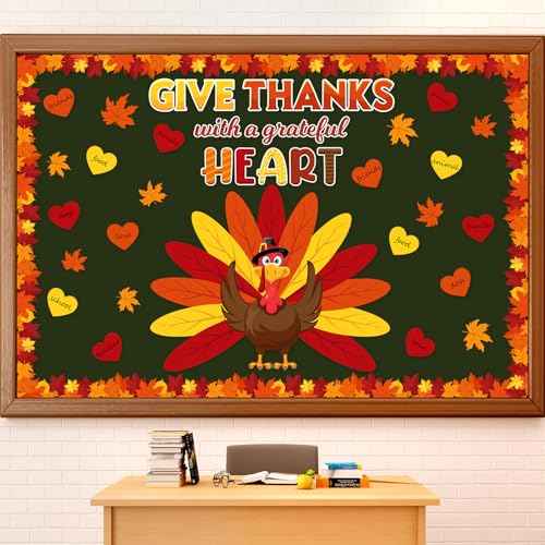Containlol Fall Thanksgiving Bulletin Board Set Autumn Harvest Classroom Decorations Cutout for Door Wall School Supplies(Multicolor,Heart Turkey)