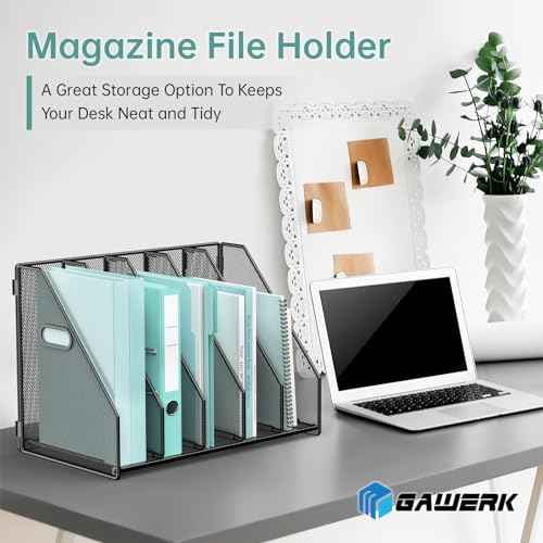 2 Pack Desktop File Magazine Folder Holder 5 Vertical Compartments, Desk Organizer Vertical Magazine Folder Organize with Side Handles, for Office Home School, Black