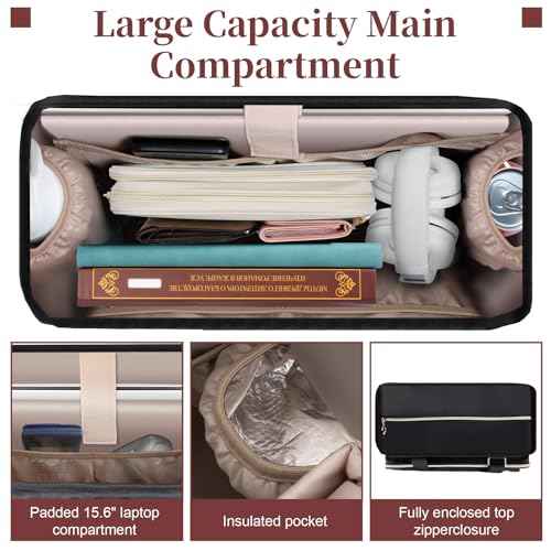 Teacher Tote Bag, Large Teacher 15.6-inch Laptop Bag with Foldable Document Pocket, Nurse Bag with Insulated Pocket