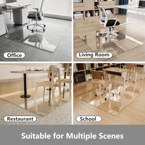 Koonmi 46"x60" Glass Chair Mat for Carpet, straight edge, transparent – Tempered Glass Office Floor Mat
